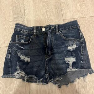 SHEIN Dark Blue Distressed Jean Shorts